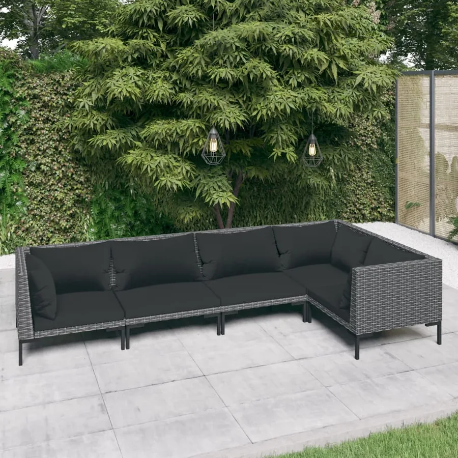 Salon de jardin 5 pcs avec coussins Résine tressée Gris foncé
