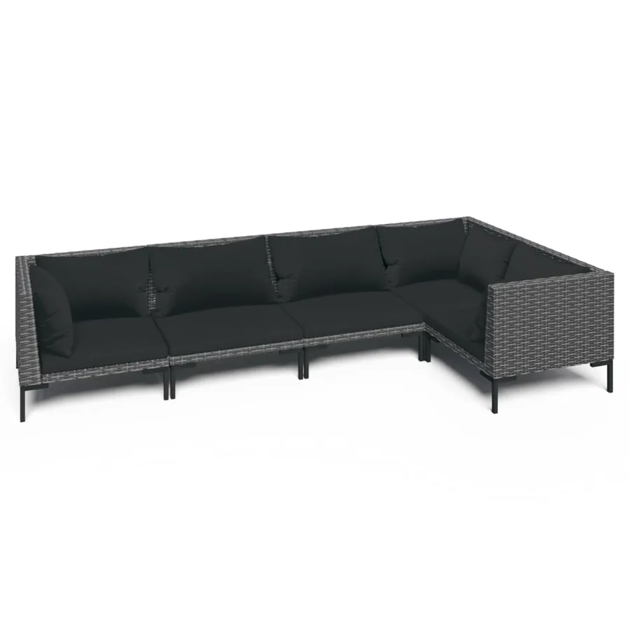 Salon de jardin 5 pcs avec coussins Résine tressée Gris foncé - 2