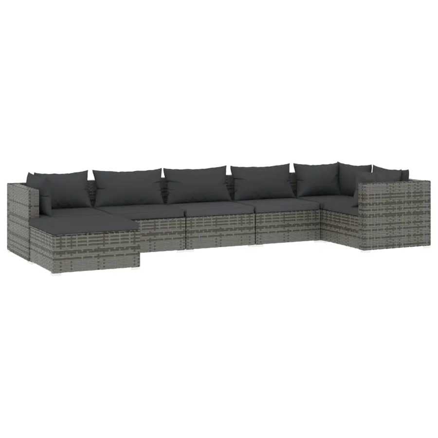 Salon de jardin 7 pcs avec coussins Résine tressée Gris - 2