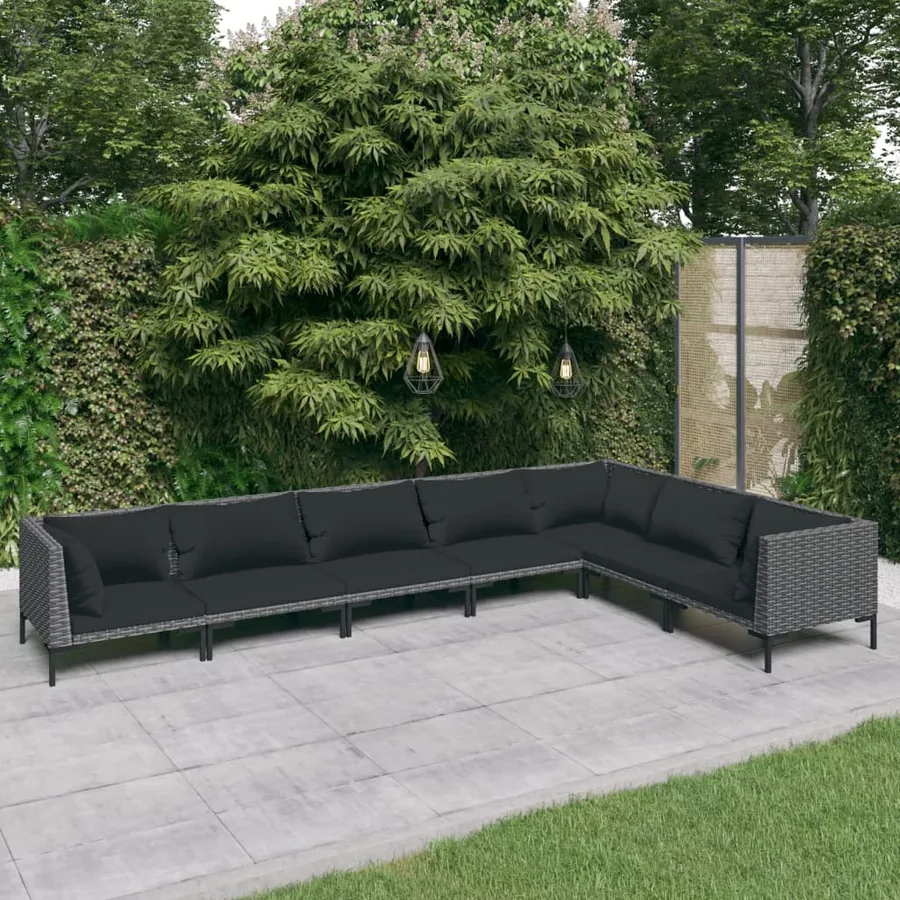 Salon de jardin 7 pcs avec coussins Résine tressée Gris foncé