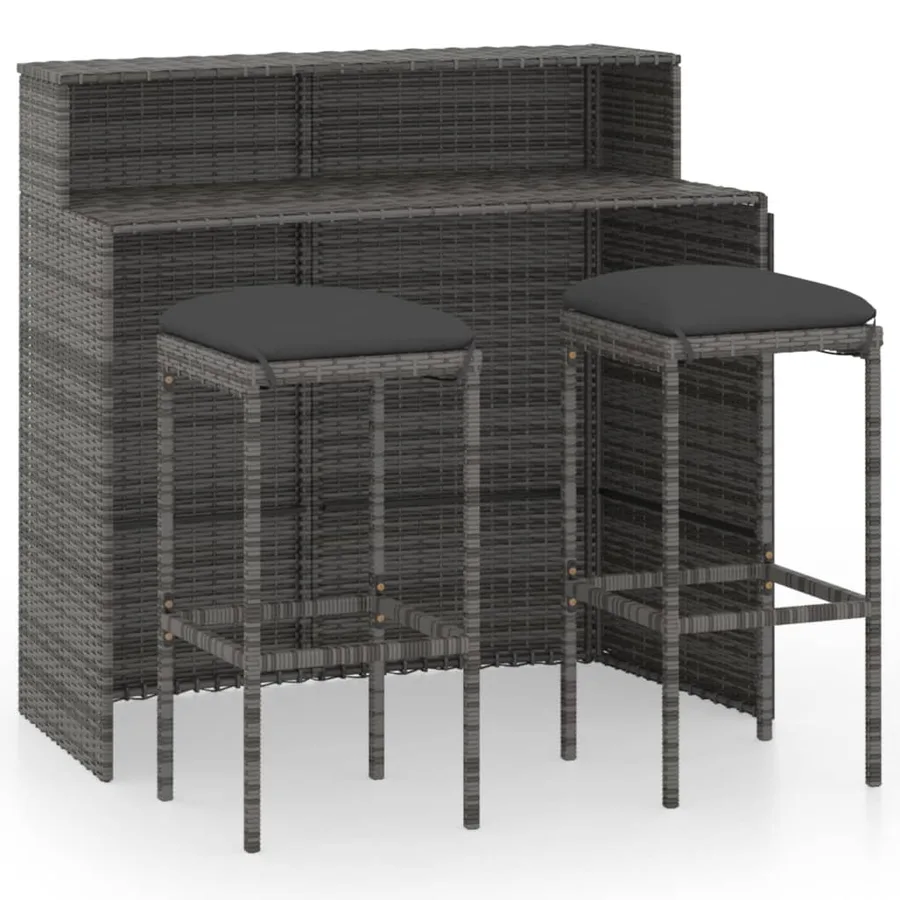 Ensemble de bar de jardin avec coussins 3 pcs Gris - 2