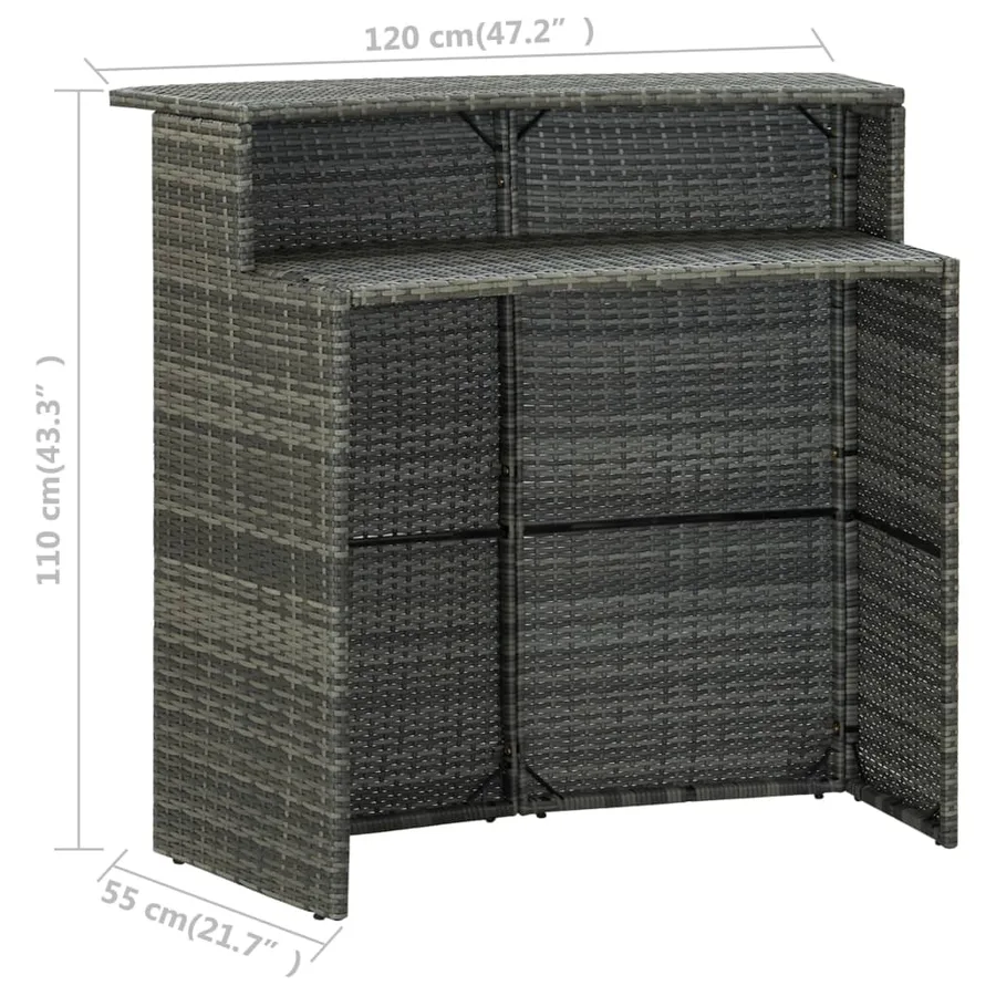 Ensemble de bar de jardin avec coussins 3 pcs Gris - 8