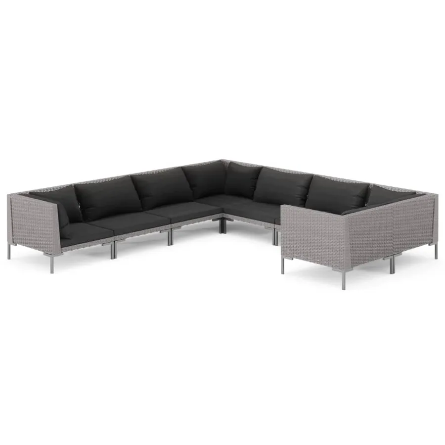 Salon de jardin 8 pcs avec coussins Résine tressée Gris foncé - 2