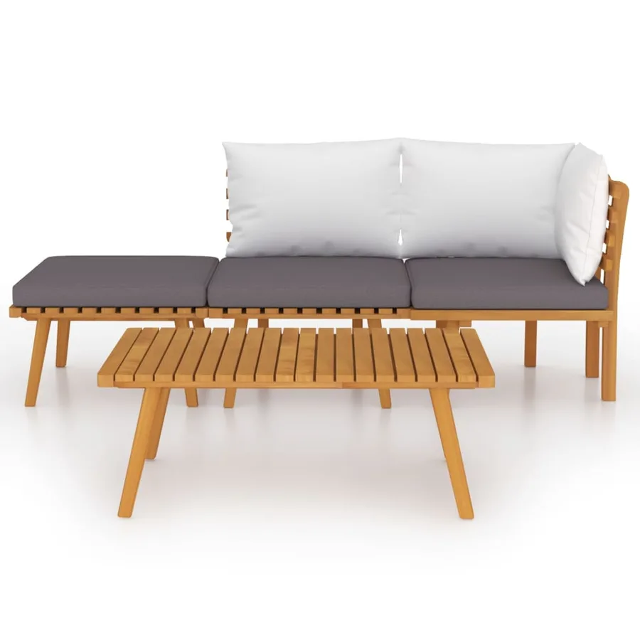 Salon de jardin 4 pcs avec coussins Bois d'acacia solide - 3