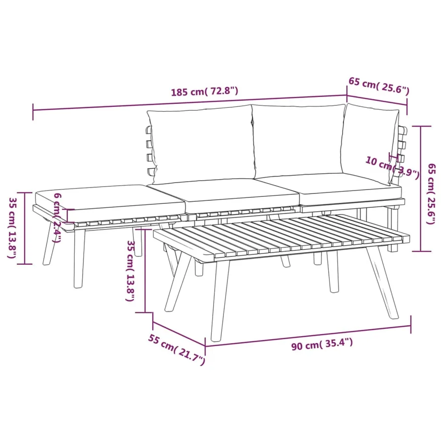 Salon de jardin 4 pcs avec coussins Bois d'acacia solide - 8