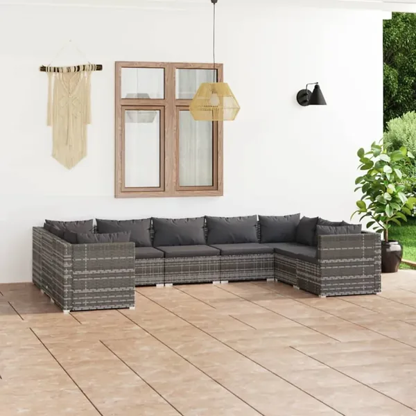 Salon de jardin 9 pcs avec coussins Résine tressée Gris