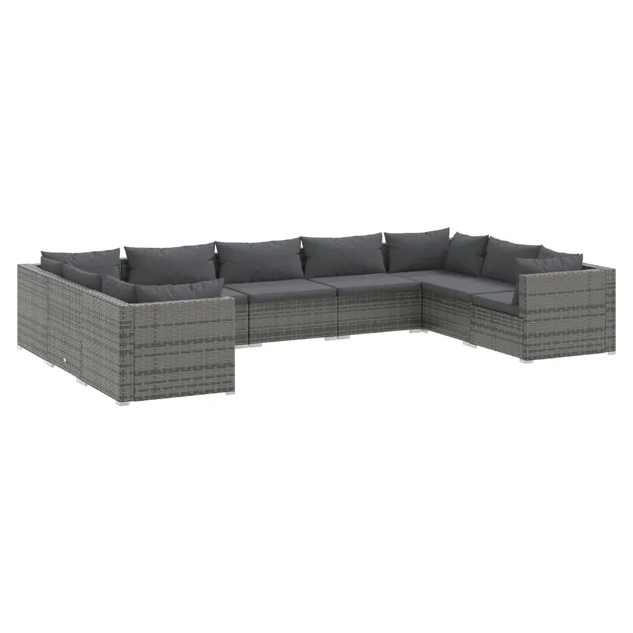 Salon de jardin 9 pcs avec coussins Résine tressée Gris - 2