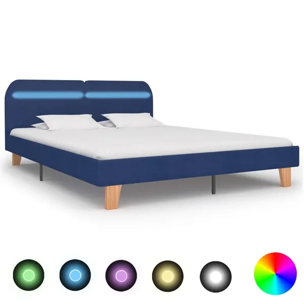 Cadre de lit avec LED sans matelas bleu tissu 160x200 cm