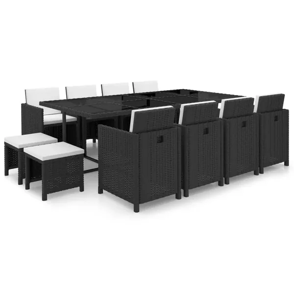 Ensemble à manger d'extérieur 13 pcs coussins Résine tressée
