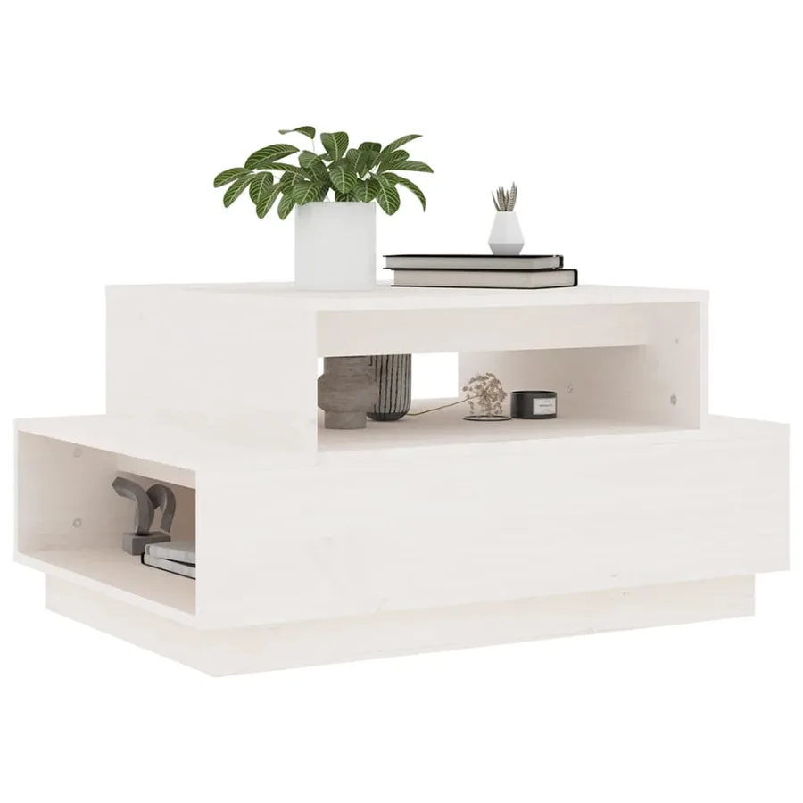 Table basse Blanc 80x55x40,5 cm Bois massif de pin - 4