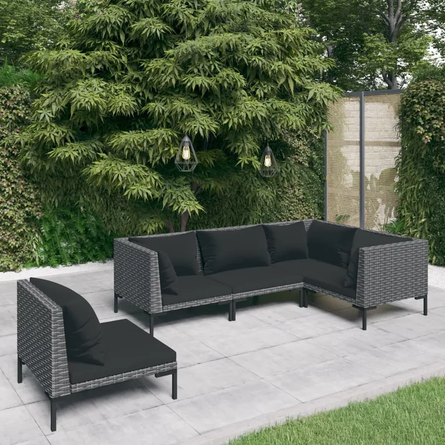 Salon de jardin 5 pcs avec coussins Résine tressée Gris foncé