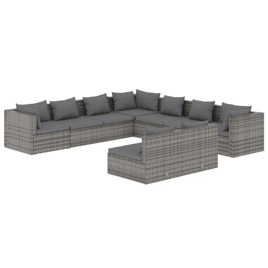 Salon de jardin 9 pcs avec coussins Gris Résine tressée - 2