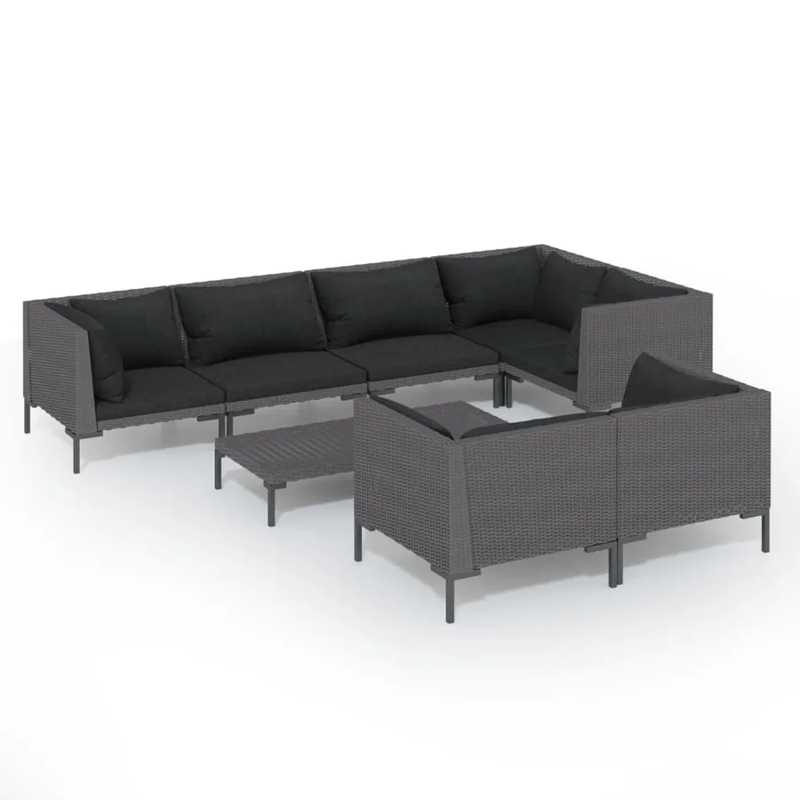 Salon de jardin 8 pcs avec coussins Résine tressée Gris foncé - 2