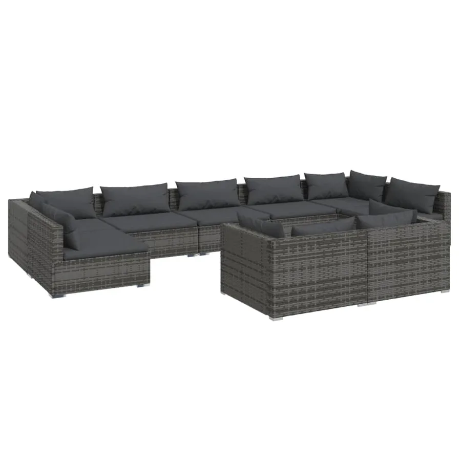 Salon de jardin 9 pcs avec coussins Gris Résine tressée - 2