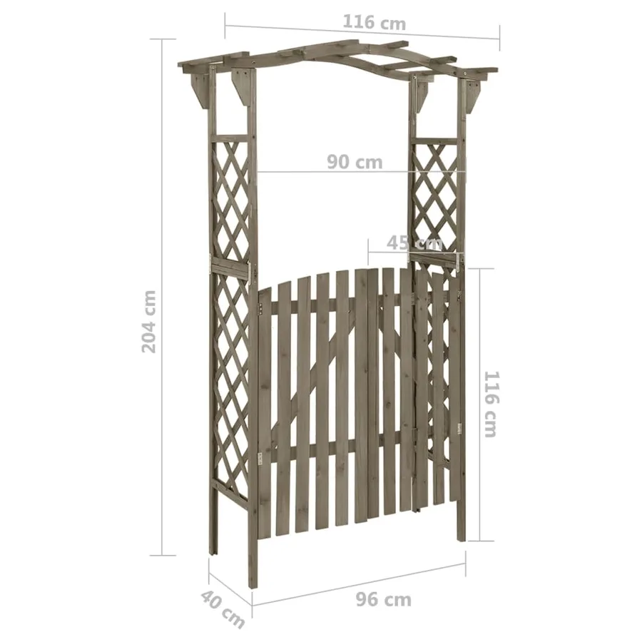 Pergola avec portail 116x40x204 cm Gris Bois de sapin massif - 6