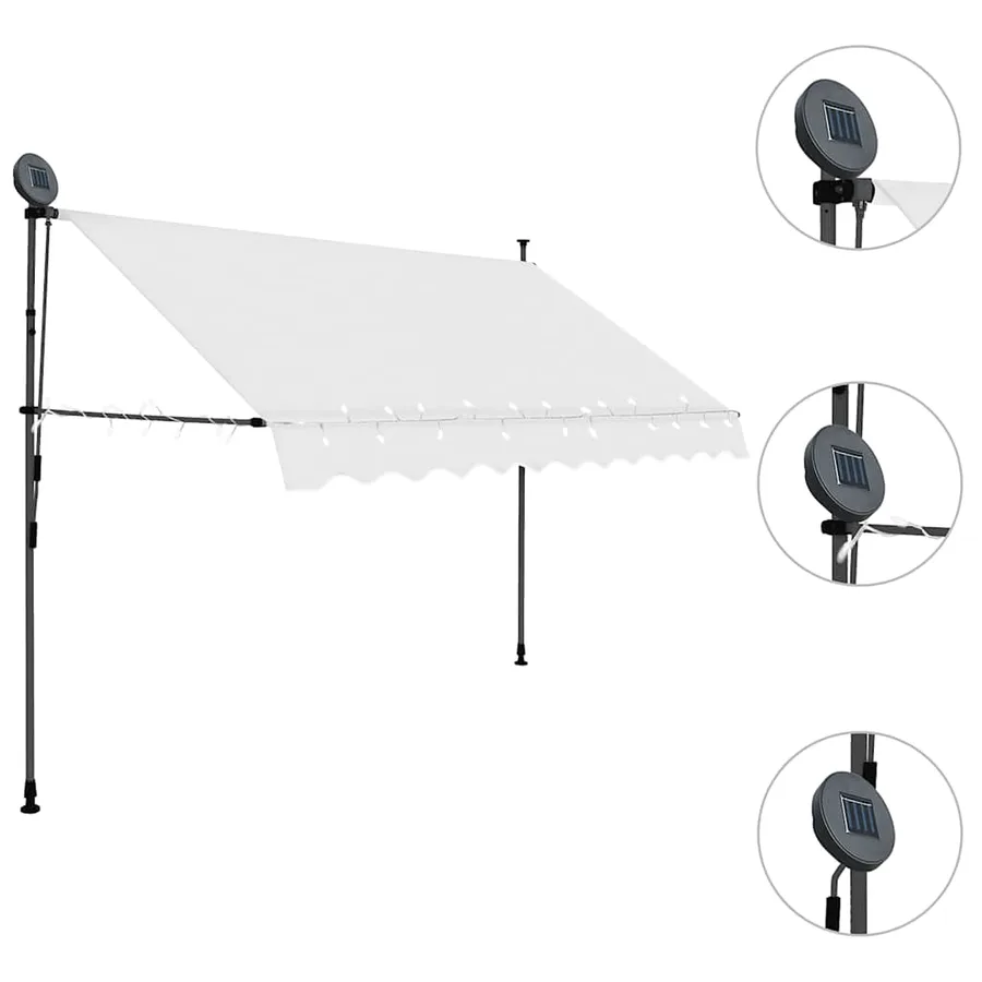 Auvent manuel rétractable avec LED 250 cm Crème - 3