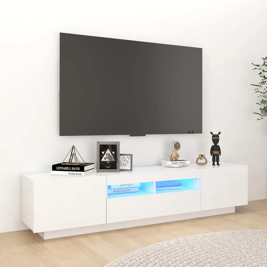Meuble TV avec lumières LED Blanc 180x35x40 cm