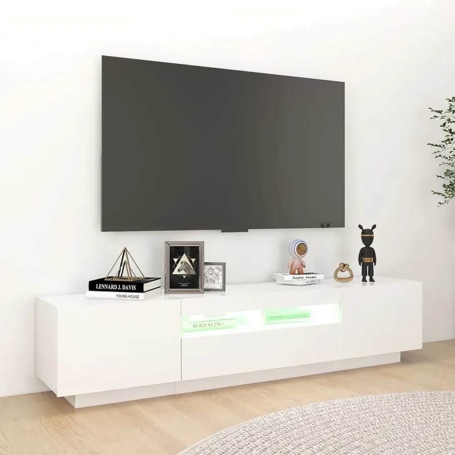 Meuble TV avec lumières LED Blanc 180x35x40 cm - 4