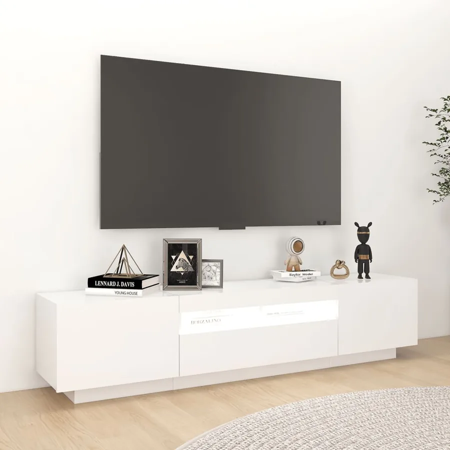 Meuble TV avec lumières LED Blanc 180x35x40 cm - 5