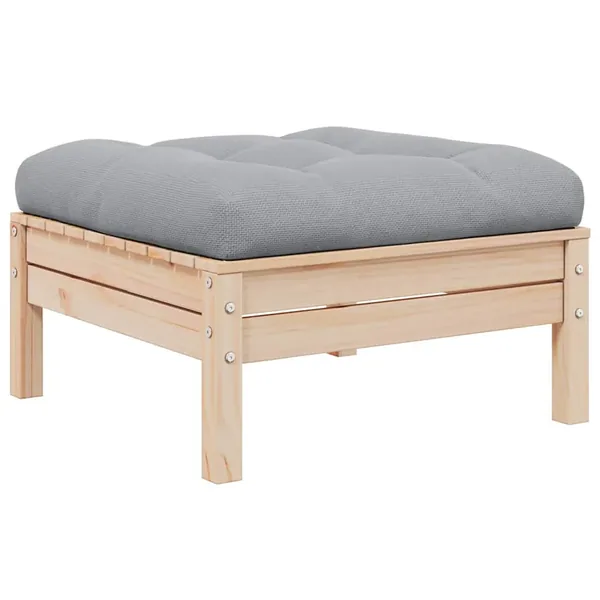 Repose-pied de jardin avec coussin gris Bois de pin massif