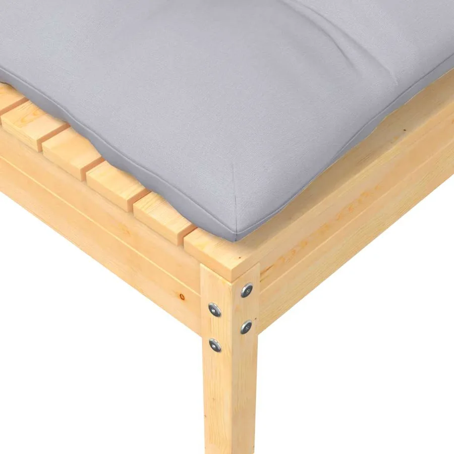 Repose-pied de jardin avec coussin gris Bois de pin massif - 3