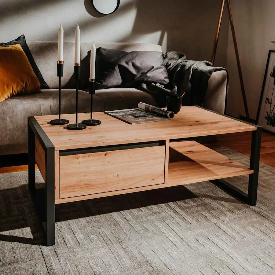 Finori Table basse Denver 55 Chêne artisanal et gris anthracite - 5