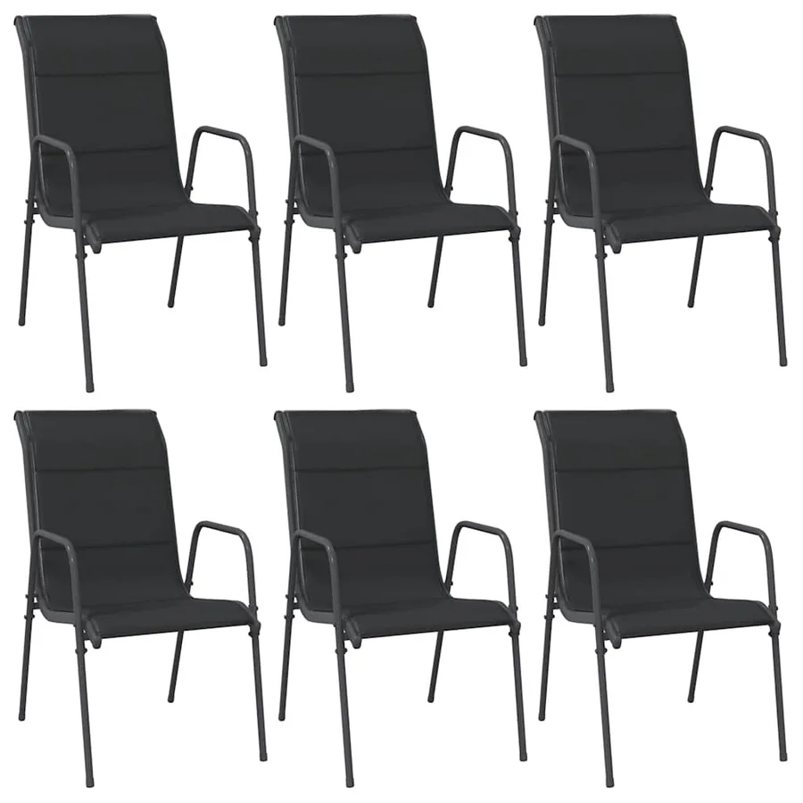 Chaises de jardin lot de 6 Acier et textilène Noir - 2