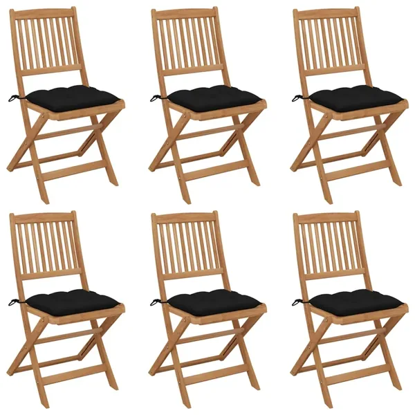 Chaises pliables de jardin lot de 6 avec coussins Bois d'acacia