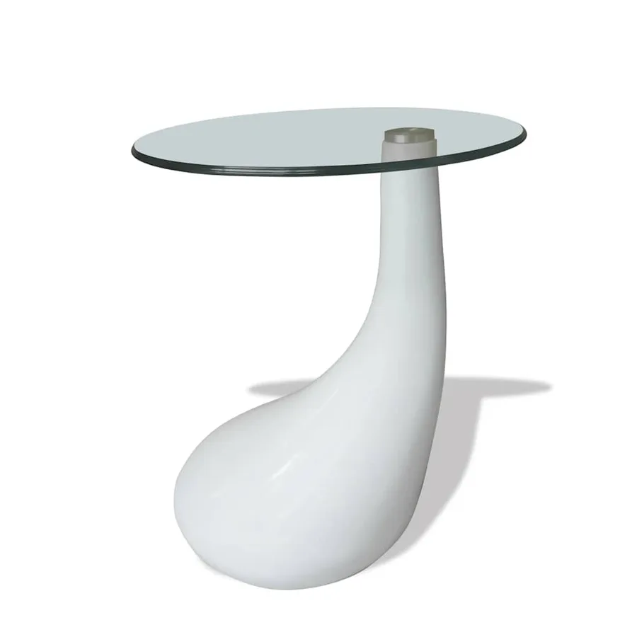 Table basse avec dessus de table en verre rond Blanc brillant - 2