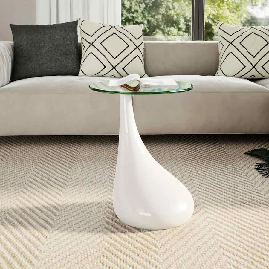 Table basse avec dessus de table en verre rond Blanc brillant - 3