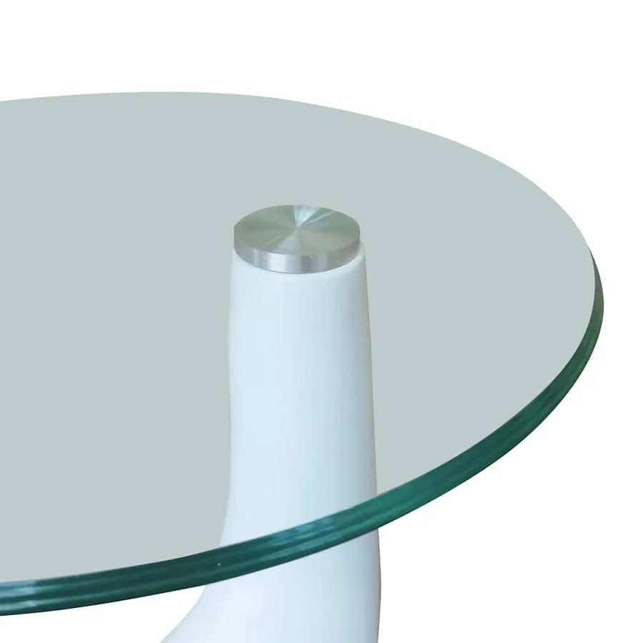 Table basse avec dessus de table en verre rond Blanc brillant - 6