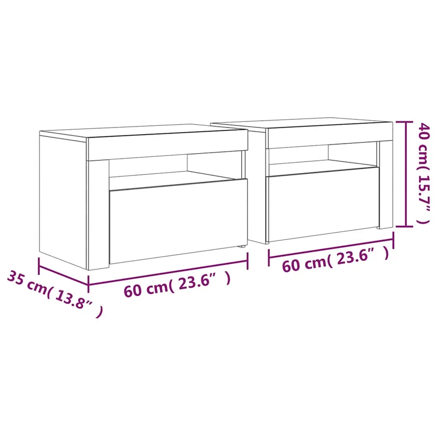 Tables de chevet 2 pcs avec LED Blanc 60x35x40 cm - 14