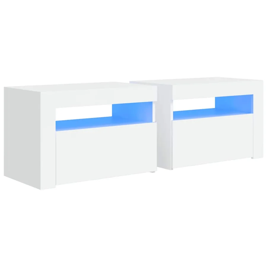 Tables de chevet 2 pcs avec LED Blanc 60x35x40 cm - 2