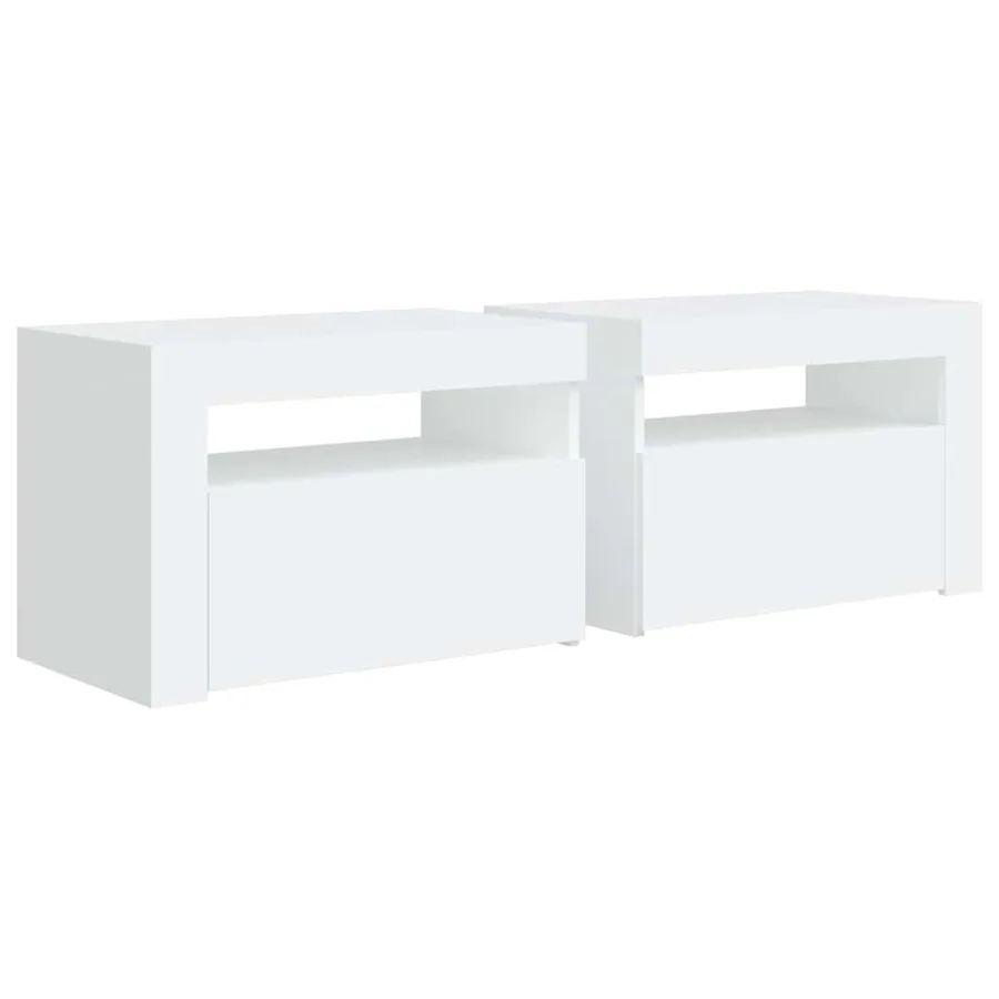 Tables de chevet 2 pcs avec LED Blanc 60x35x40 cm - 3