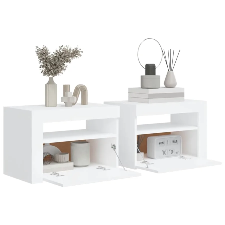 Tables de chevet 2 pcs avec LED Blanc 60x35x40 cm - 7