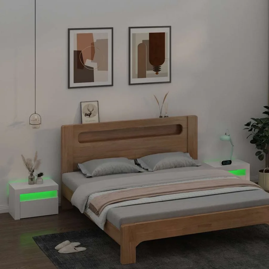 Tables de chevet 2 pcs avec LED Blanc 60x35x40 cm - 8