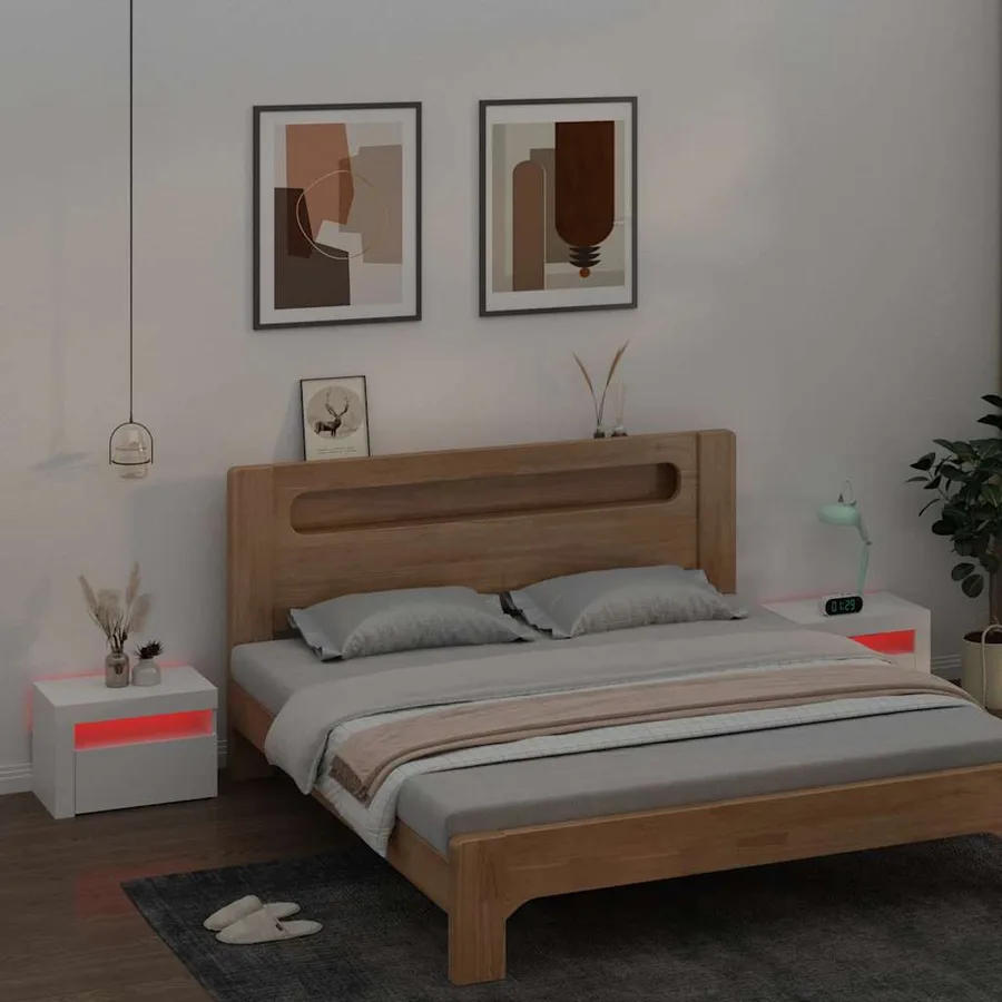 Tables de chevet 2 pcs avec LED Blanc 60x35x40 cm - 9