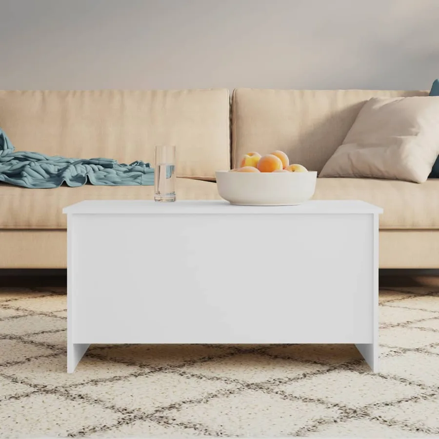 Table basse Blanc 102x55,5x52,5 cm Bois d'ingénierie - 8