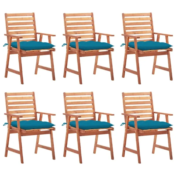 Chaises à manger d'extérieur lot de 6 et coussins Acacia massif
