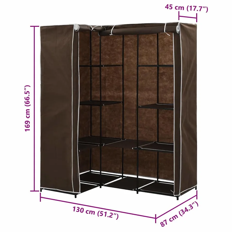 Garde-robe d'angle Marron 130x87x169 cm - 7
