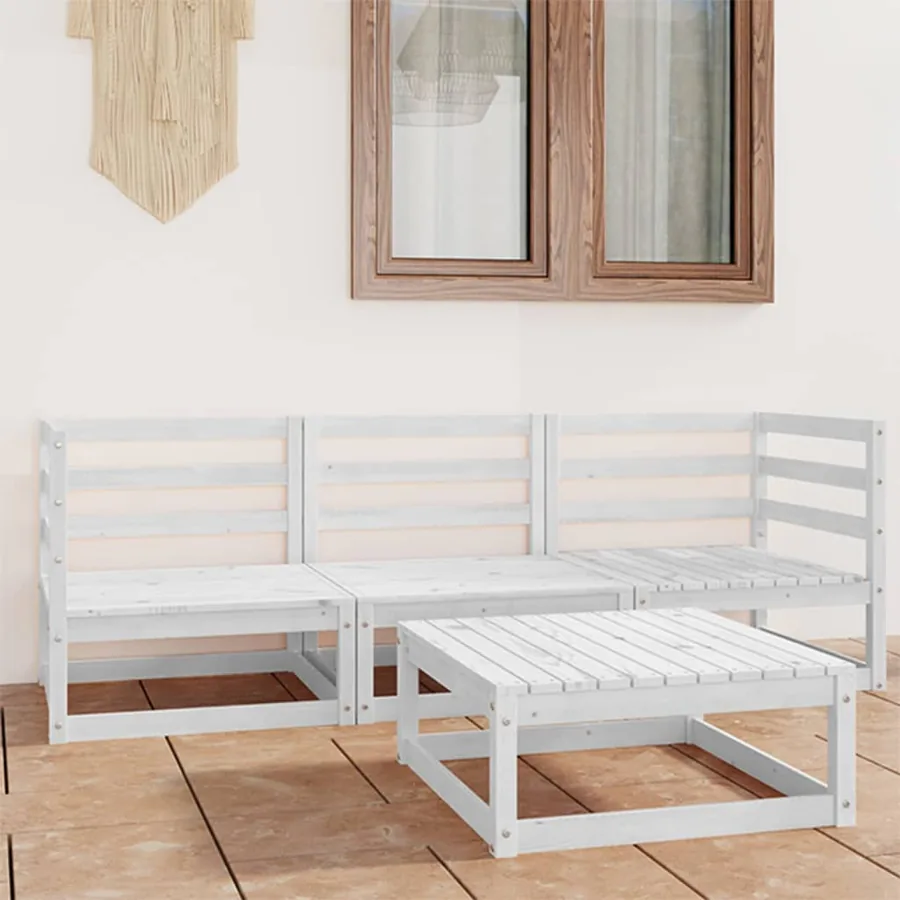 Salon de jardin 4 pcs Blanc Bois de pin massif