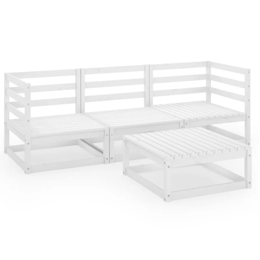 Salon de jardin 4 pcs Blanc Bois de pin massif - 2