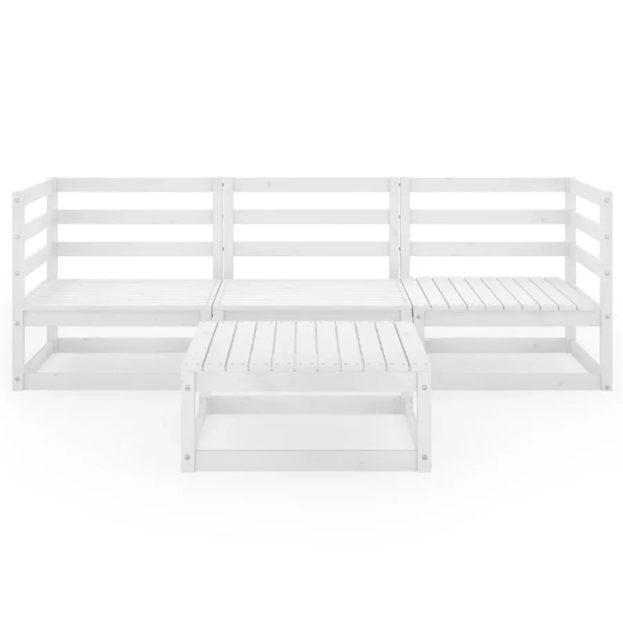 Salon de jardin 4 pcs Blanc Bois de pin massif - 3