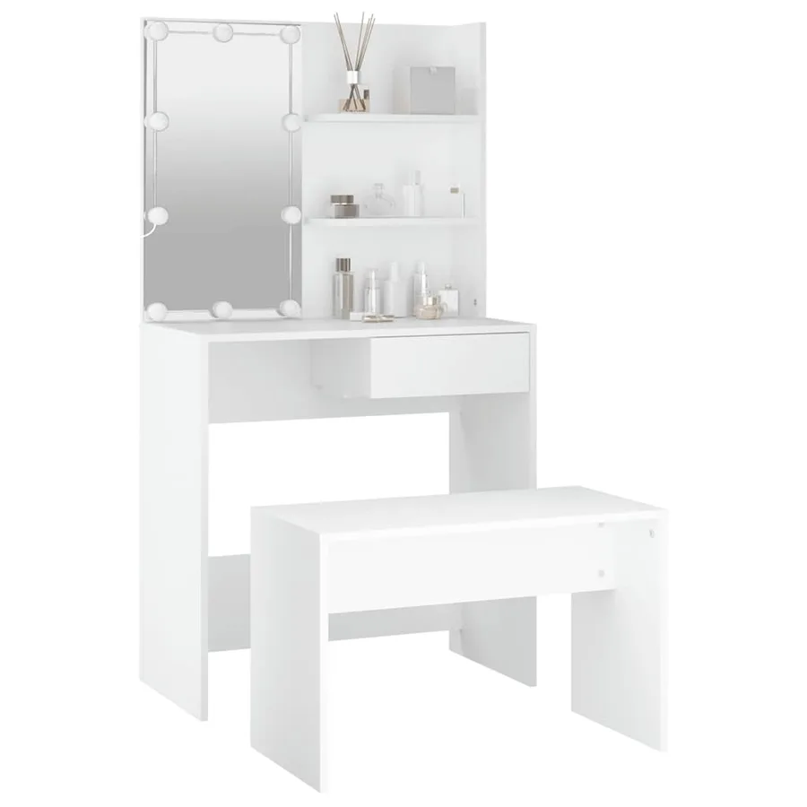Ensemble de coiffeuse avec LED Blanc Bois d'ingénierie - 13