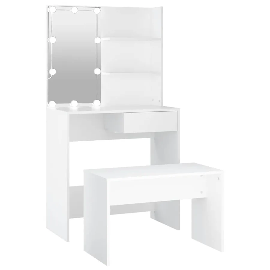Ensemble de coiffeuse avec LED Blanc Bois d'ingénierie - 2