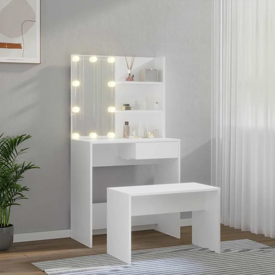 Ensemble de coiffeuse avec LED Blanc Bois d'ingénierie - 3