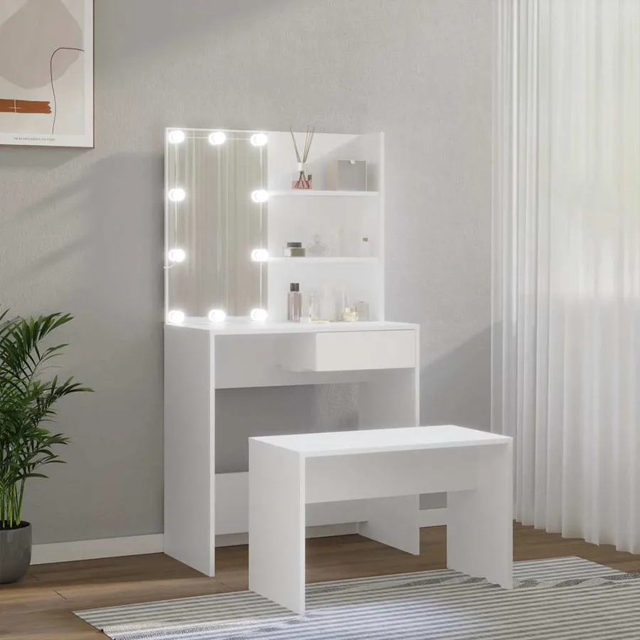 Ensemble de coiffeuse avec LED Blanc Bois d'ingénierie - 4