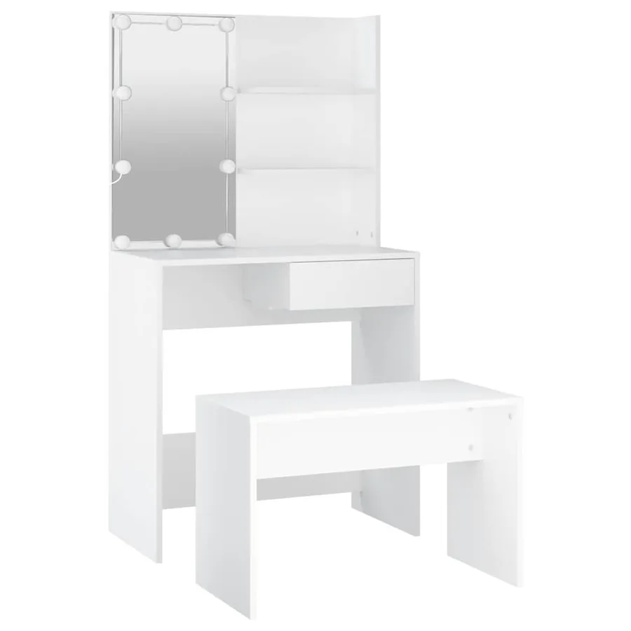 Ensemble de coiffeuse avec LED Blanc Bois d'ingénierie - 5
