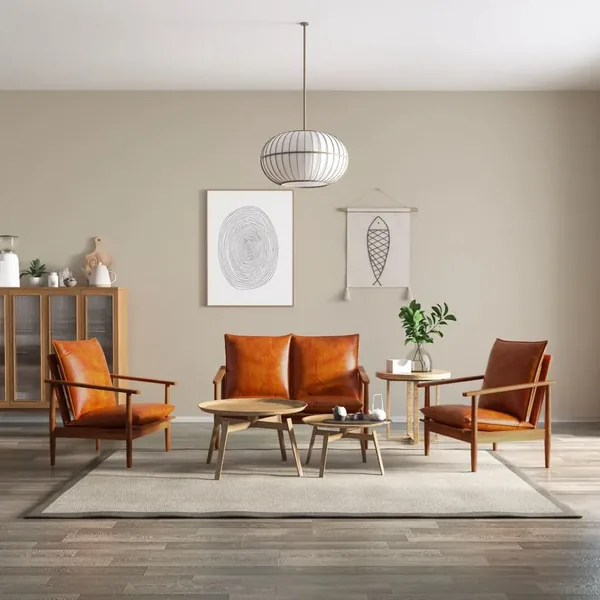 Ensemble de canapés 3 pcs Cuir véritable Bois massif d'acacia