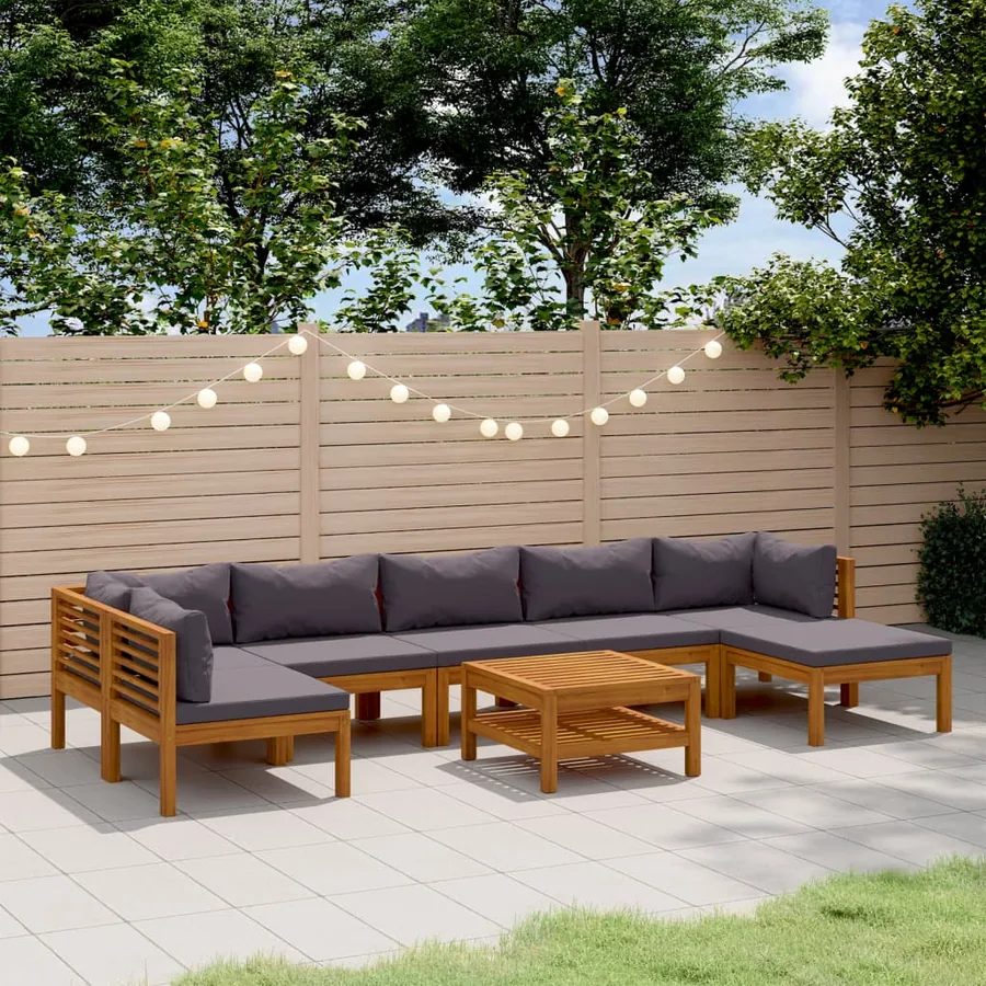 Salon de jardin 8 pcs avec coussin Bois d'acacia solide
